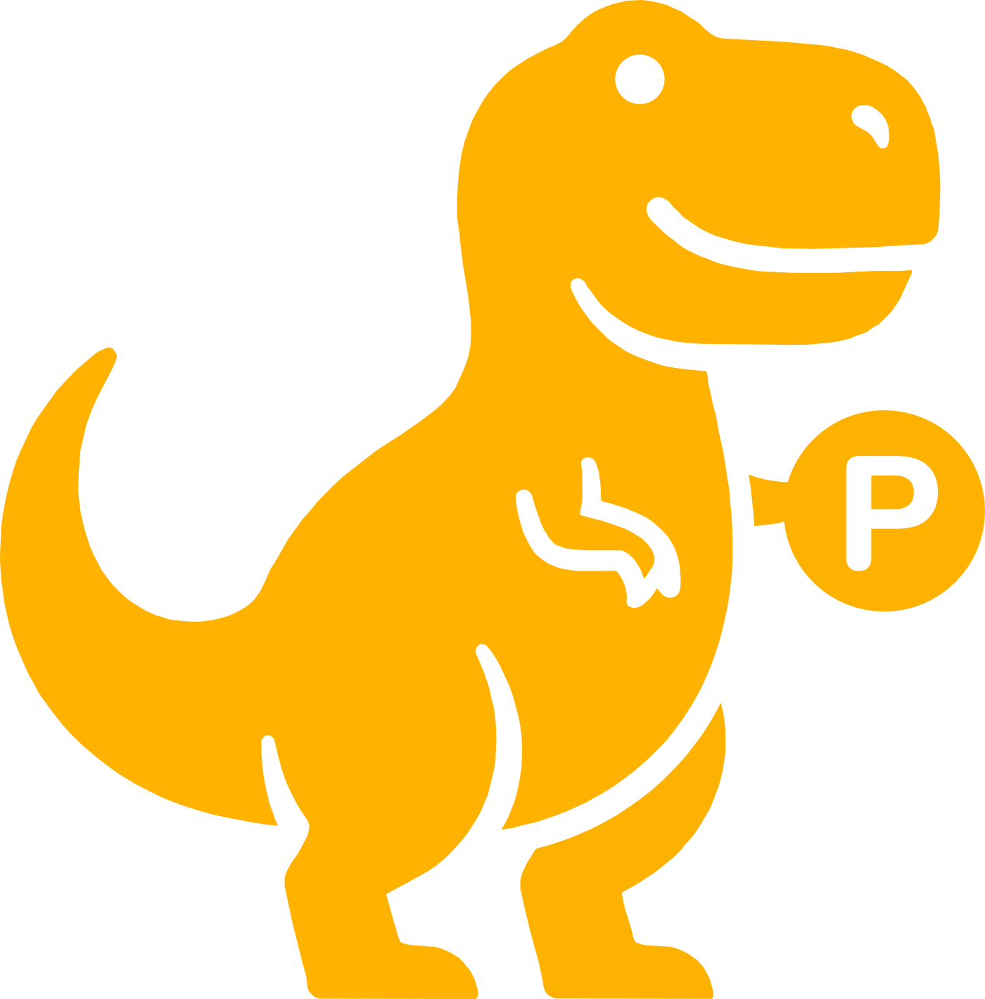 Mascote AruPark — T-Rex com símbolo P