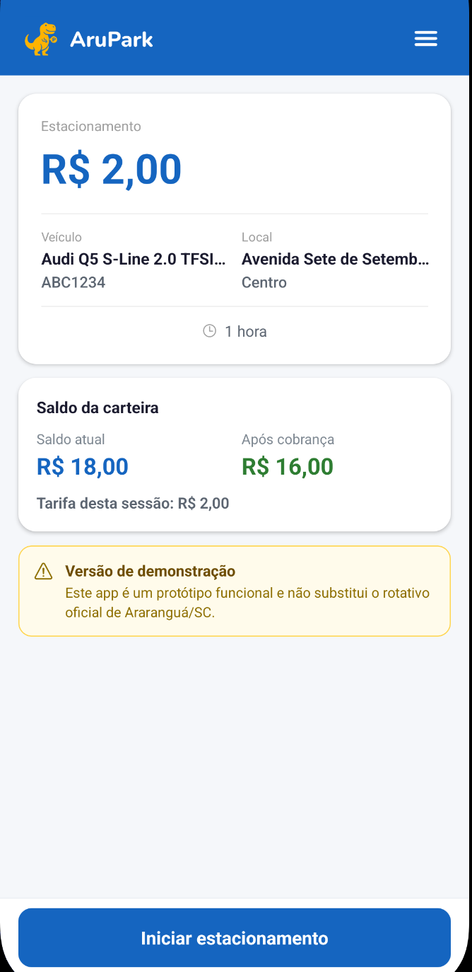 Tela de confirmação com tarifa, saldo da carteira e botão para iniciar